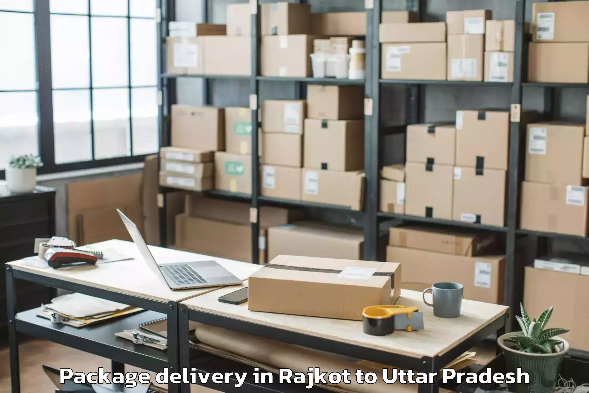 Hassle-Free Rajkot to Uttar Pradesh University Of Me Package Delivery